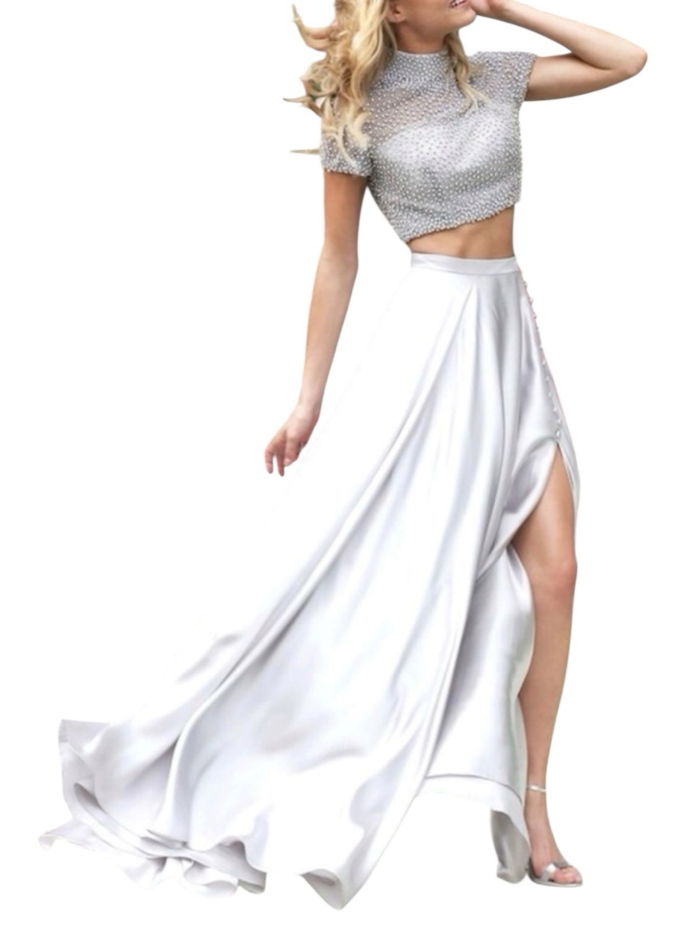 Sherri Hill Style 50037 Silver Satin SKIRT ONLY size 10 NWT!